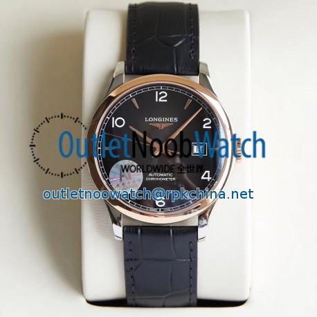 Replica Longines Record L2.821.4.56.2 AF Stainless Steel & Rose Gold Black Dial Swiss L888.4