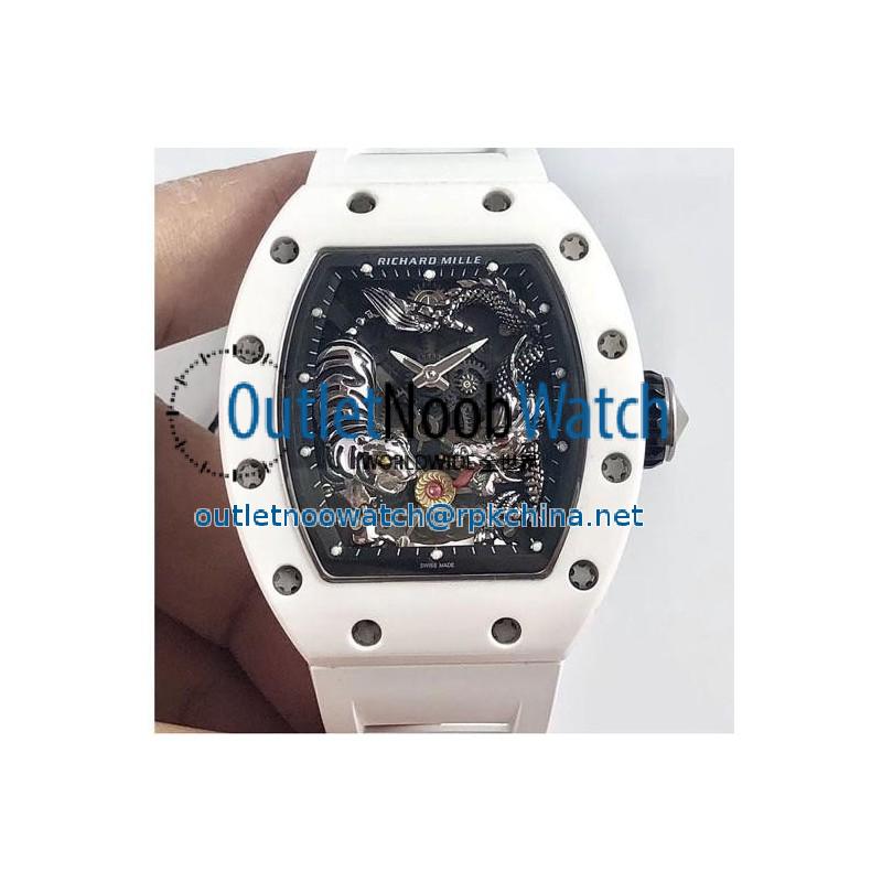 Replica Richard Mille RM051-01 Tiger & Dragon KV White Ceramic Skeleton Dial M8215