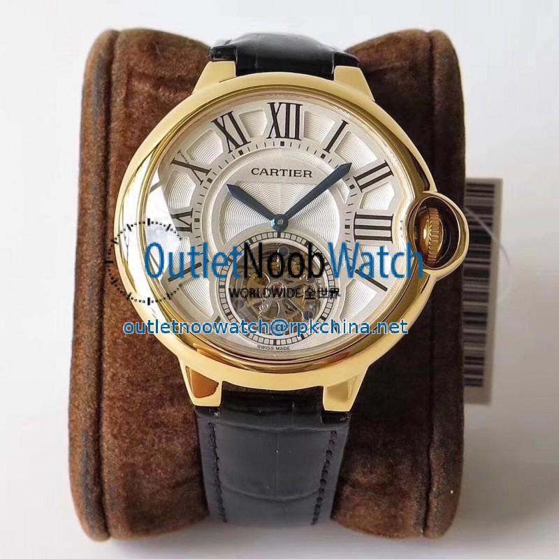 Replica Ballon Bleu De Cartier Flying Tourbillon W6920001 N Yellow Gold Silver Dial Swiss 9452MC