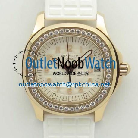 Replica Patek Philippe Aquanaut Luce Ladies 5068R-010 TW Rose Gold & Diamonds White Dial Swiss 324SC