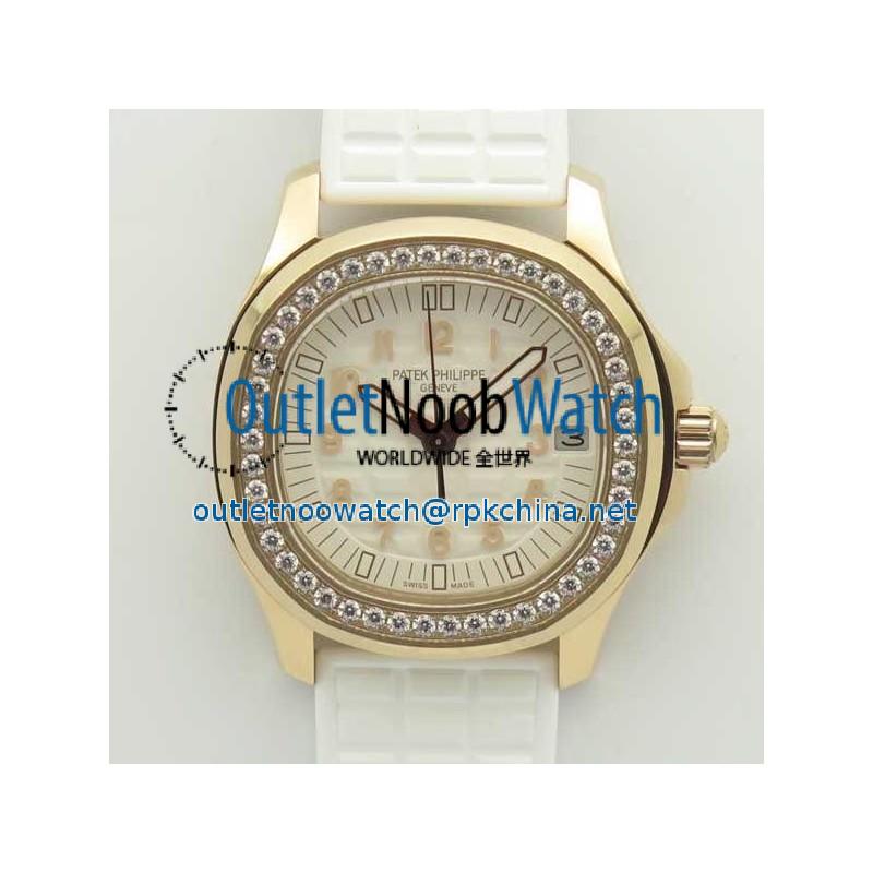 Replica Patek Philippe Aquanaut Luce Ladies 5068R-010 TW Rose Gold & Diamonds White Dial Swiss 324SC