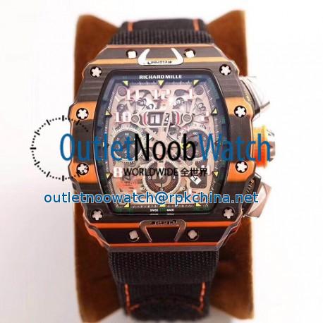 Replica Richard Mille RM011-03 McLaren Automatic Flyback Chronograph KV Brown & Orange Forged Carbon Skeleton Dial Swiss 7750