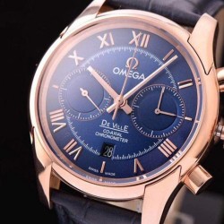 Replica Omega De Ville 42MM Chronograph Rose Gold Blue Dial Swiss 9301