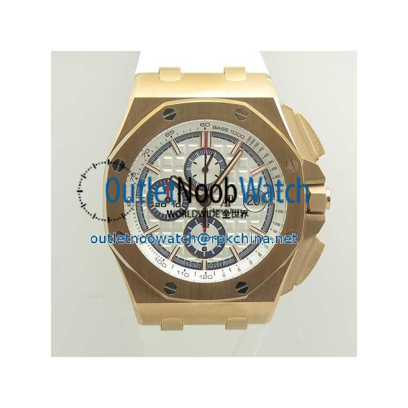 Replica Audemars Piguet Royal Oak Offshore Chronograph 2017 26408OR.OO.A010CA.01 JF V2 Rose Gold White Dial Swiss 3126