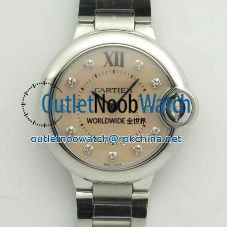 Replica Ballon Bleu De Cartier Ladies 33MM  W6920100 V6 Stainless Steel Pink Mother Of Pearl Dial Swiss Ronda Quartz