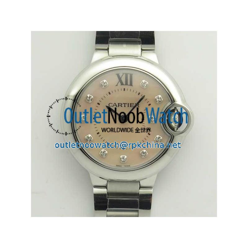 Replica Ballon Bleu De Cartier Ladies 33MM  W6920100 V6 Stainless Steel Pink Mother Of Pearl Dial Swiss Ronda Quartz