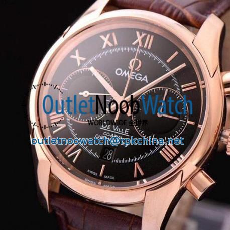 Replica Omega De Ville 42MM Chronograph Rose Gold Black Dial Swiss 9301