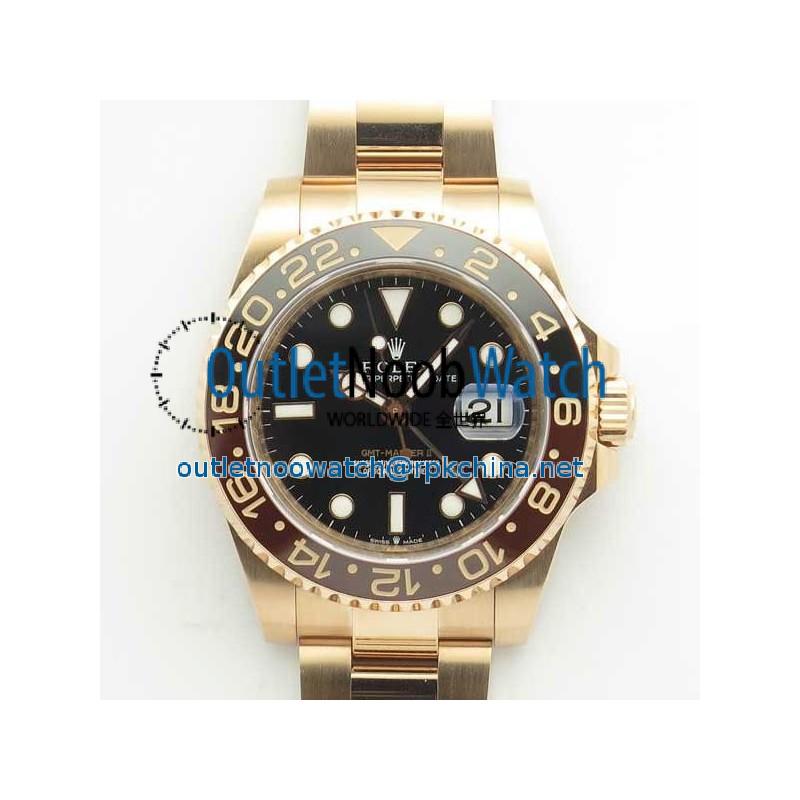 Replica Rolex GMT-Master II 126715CHNR AR Stainless Steel 904L With 24K Rose Gold Wrapped Black Dial Swiss 2836-2