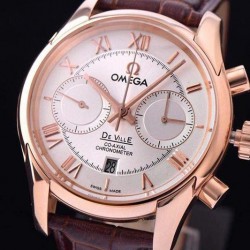 Replica Omega De Ville 42MM Chronograph Rose Gold White Dial Swiss 9301