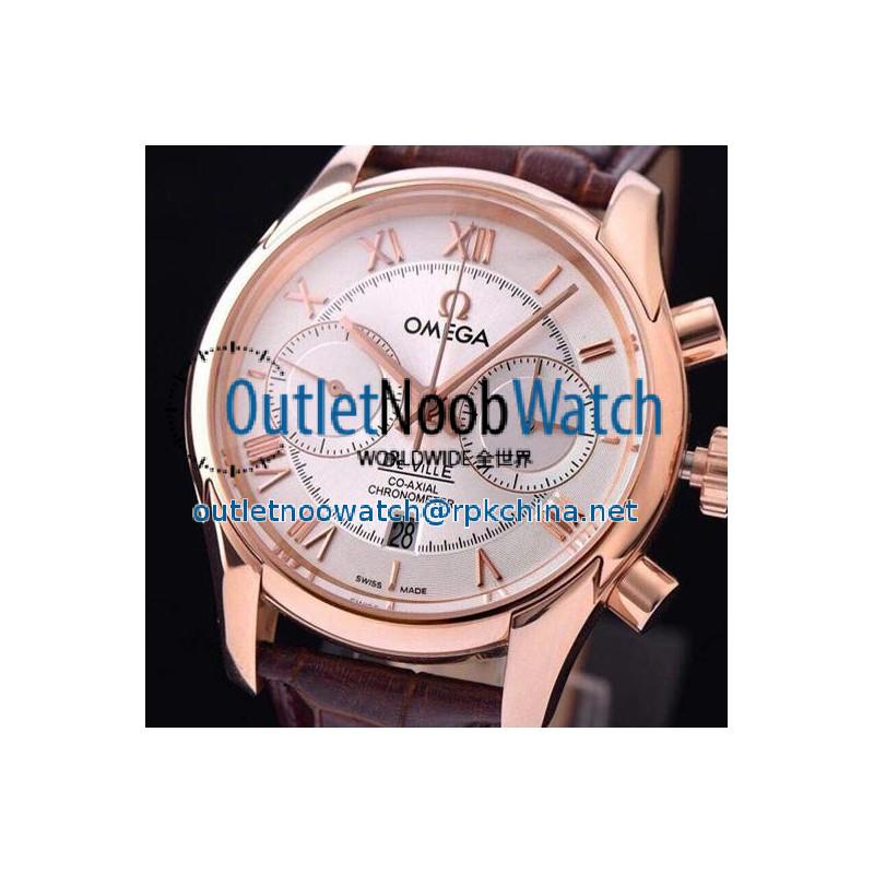 Replica Omega De Ville 42MM Chronograph Rose Gold White Dial Swiss 9301