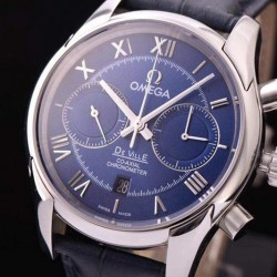 Replica Omega De Ville 42MM Chronograph Stainless Steel Blue Dial Swiss 9300