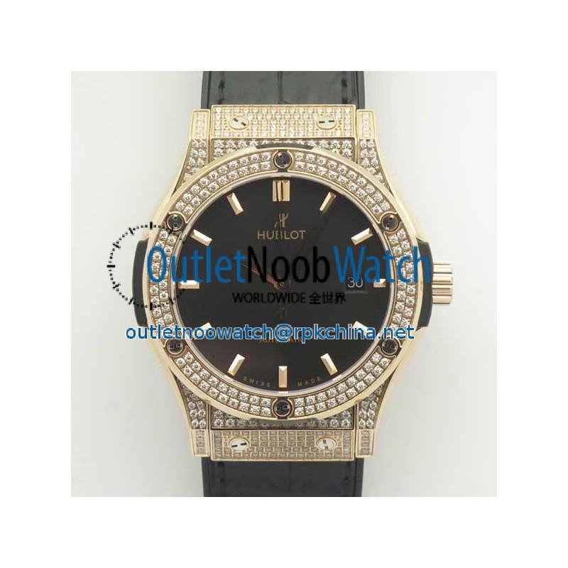 Replica Hublot Classic Fusion King Gold Pave 42MM 511.OX.1181.LR.1704 F16 Rose Gold & Diamonds Black Dial Swiss 2892