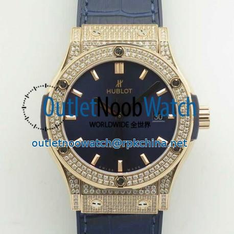 Replica Hublot Classic Fusion King Gold Pave 42MM 511.OX.1181.LR.1704 F16 Rose Gold & Diamonds Blue Dial Swiss 2892