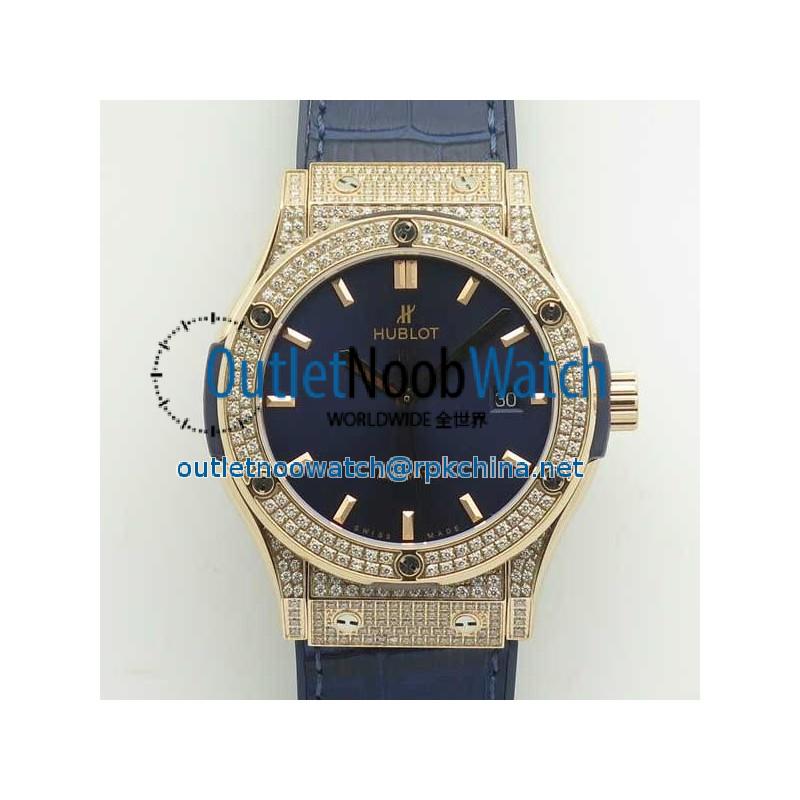 Replica Hublot Classic Fusion King Gold Pave 42MM 511.OX.1181.LR.1704 F16 Rose Gold & Diamonds Blue Dial Swiss 2892