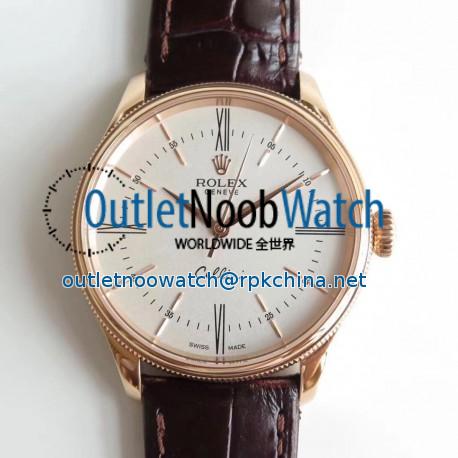 Replica Rolex Cellini 50505 MK V4 Rose Gold White Dial Swiss 3132