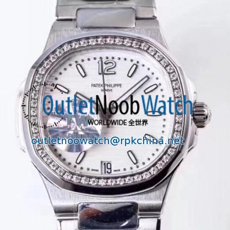 Replica Patek Philippe Nautilus Ladies 7018/1A-001 TW Stainless Steel & Diamonds White Dial Swiss 324SC