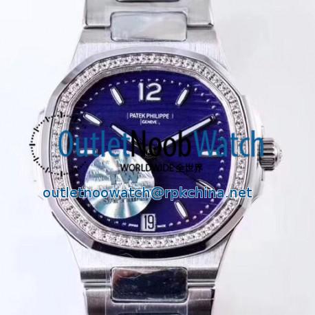 Replica Patek Philippe Nautilus Ladies 7018/1A-010 TW Stainless Steel & Diamonds Blue Dial Swiss 324SC