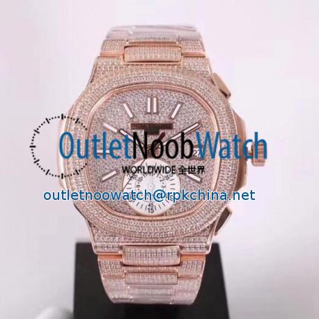 Replica Patek Philippe Nautilus Chronograph 5980/1R-001 PF Rose Gold & Diamonds Diamond Dial Swiss 7750