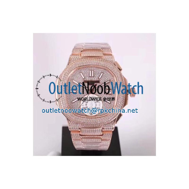 Replica Patek Philippe Nautilus Chronograph 5980/1R-001 PF Rose Gold & Diamonds Diamond Dial Swiss 7750