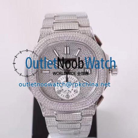 Replica Patek Philippe Nautilus Chronograph 5980 PF Stainless Steel & Diamonds Diamond Dial Swiss 7750