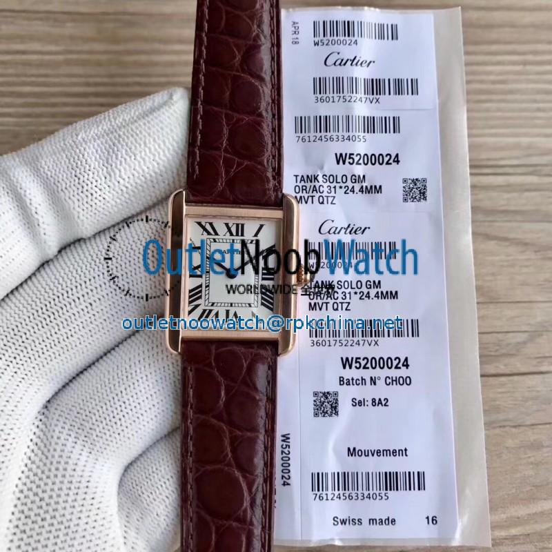 Replica Cartier Tank Solo Ladies 31MM W5200024 TK Rose Gold Silver Dial Swiss Ronda Quartz