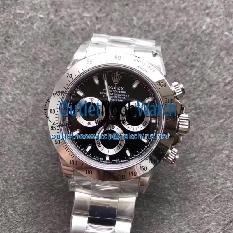 Replica Rolex Daytona Cosmograph 116520 N Stainless Steel 904L Black Dial Swiss 4130 Run 6@SEC