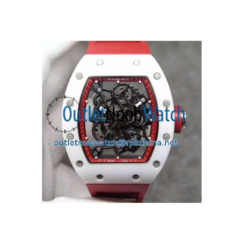 Replica Richard Mille RM55 White Ceramic Red Skeleton Dial M8215