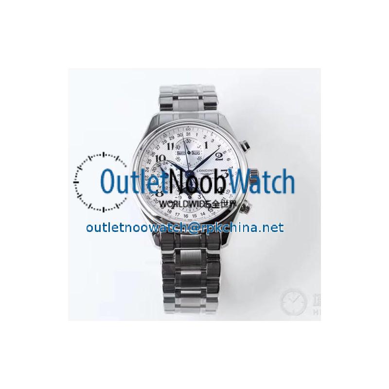 Replica Longines Master Collection Moonphase Chronograph L2.673.4.78.6 JF Stainless Steel White Dial Swiss 7751