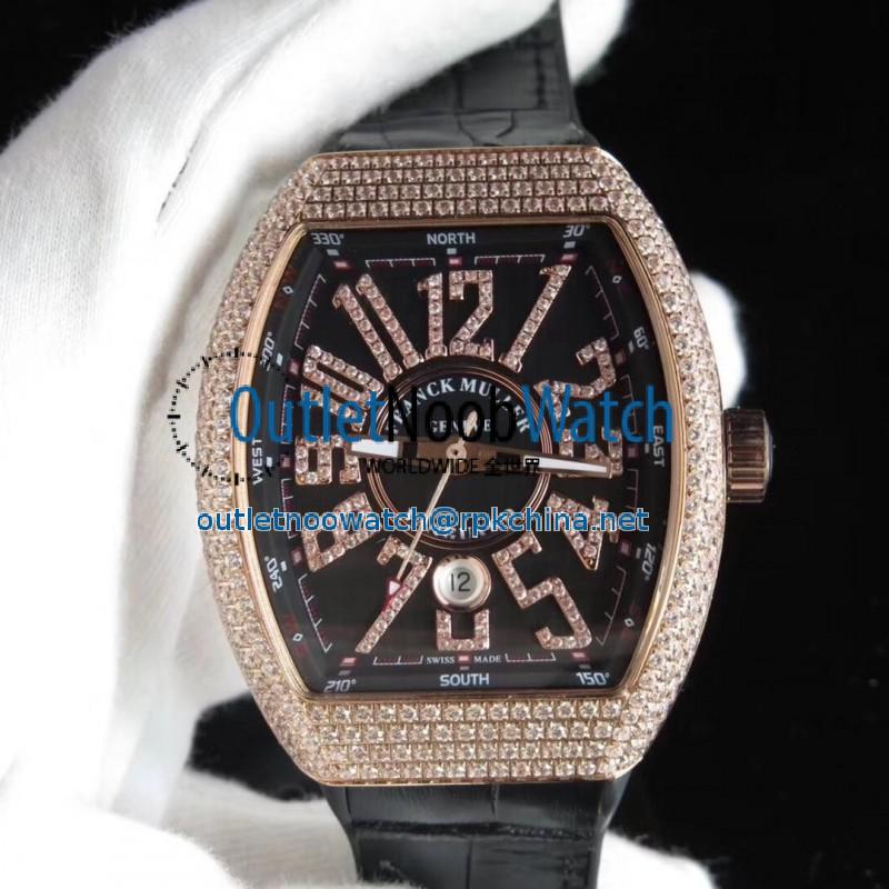 Replica Franck Muller Vanguard V45 SC DT OX Rose Gold & Diamond Black Dial Swiss 2824-2