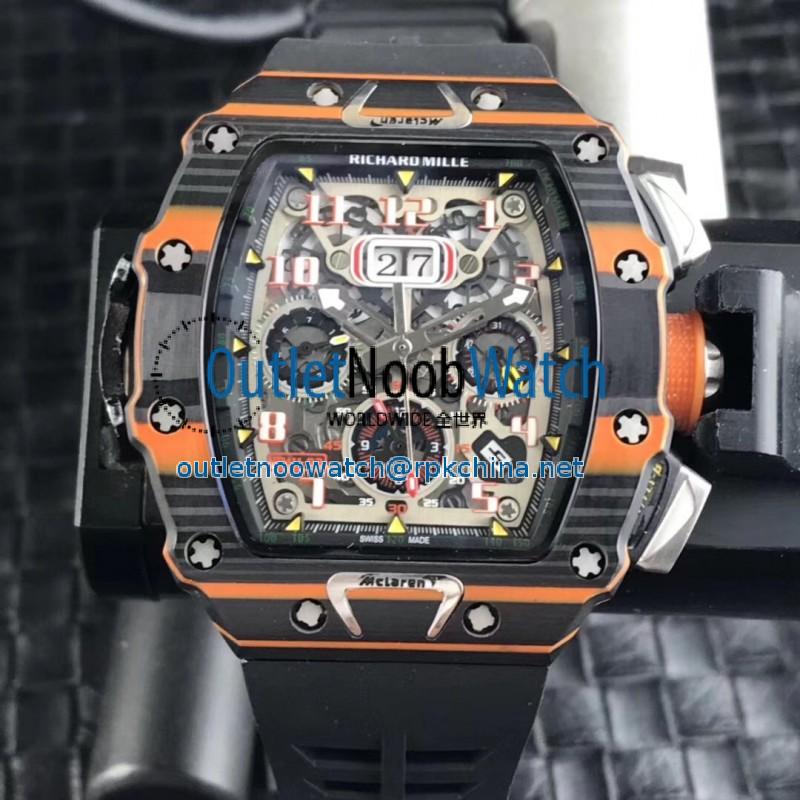 Replica Richard Mille RM011-03 McLaren Automatic Flyback Chronograph KV Black & Orange Forged Carbon Skeleton Dial Swiss 7750