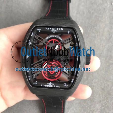 Replica Franck Muller Vanguard Skeleton V 45 S6 SQT CARBONE NR N Carbon Fiber Black & Red Skeleton Dial M9015