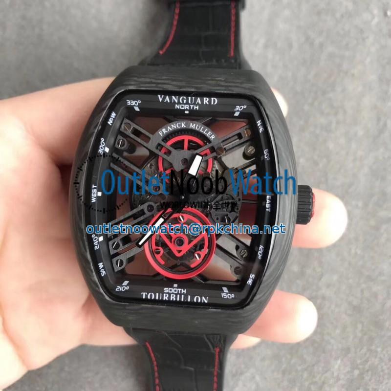 Replica Franck Muller Vanguard Skeleton V 45 S6 SQT CARBONE NR N Carbon Fiber Black & Red Skeleton Dial M9015