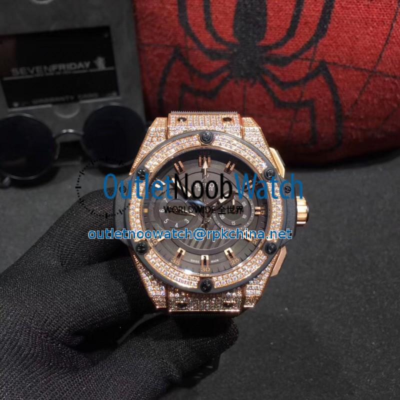 Replica Hublot Big Bang King Power Foudroyante Gold 715.PX.1128.RX HBB V6 Rose Gold & Diamonds Chocolate Dial Swiss 7750