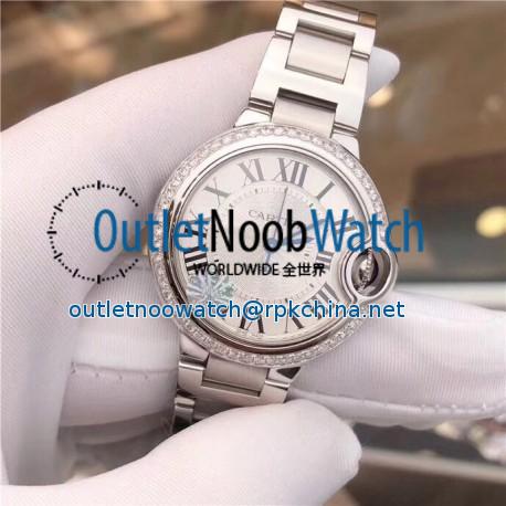 Replica Ballon Bleu De Cartier 33MM W4BB0016 TW Stainless Steel & Diamonds Silver Dial Seiko NH05A