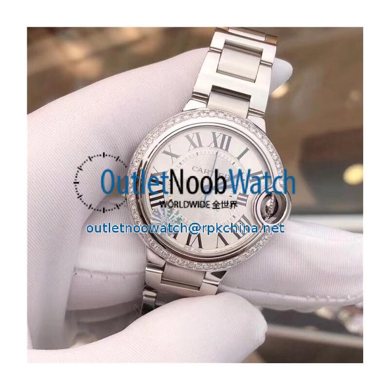 Replica Ballon Bleu De Cartier 33MM W4BB0016 TW Stainless Steel & Diamonds Silver Dial Seiko NH05A