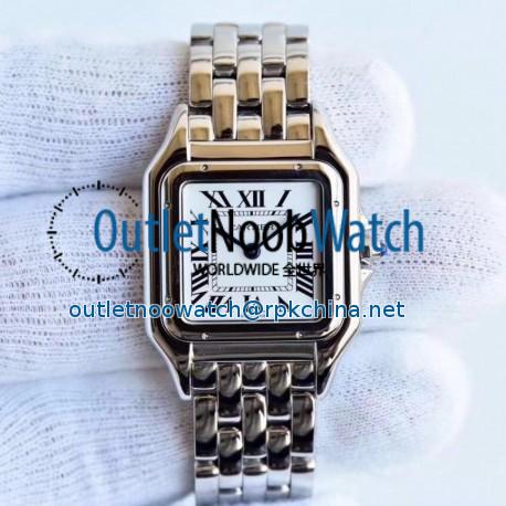 Replica Panthere de Cartier Medium Ladies WSPN0007 GF Stainless Steel White Dial Swiss Ronda Quartz