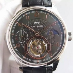 Replica IWC Portuguese Tourbillon Moonphase Power Reserve Stainless Steel Black Dial Swiss IWC Tourbillon