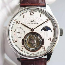 Replica IWC Portuguese Tourbillon Moonphase Power Reserve Stainless Steel White Dial Swiss IWC Tourbillon