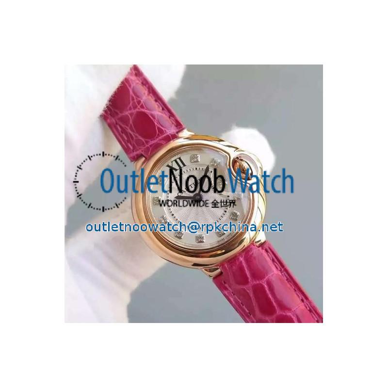 Replica Cartier Ballon Bleu 28MM Ladies Rose Gold Silver Dial Swiss Ronda Quartz