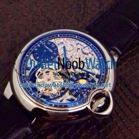 Replica Cartier Ballon Bleu Tourbillon Moonphase Stainless Steel Blue & Silver Skeleton Swiss Tourbillon