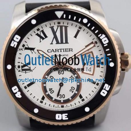 Replica Calibre De Cartier Diver 42MM V6F Stainless Steel & Rose Gold White Dial M9015