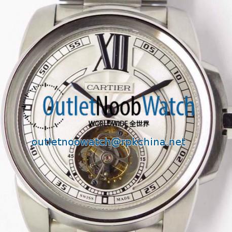 Replica Calibre De Cartier Tourbillon Stainless Steel White Dial Swiss Tourbillon