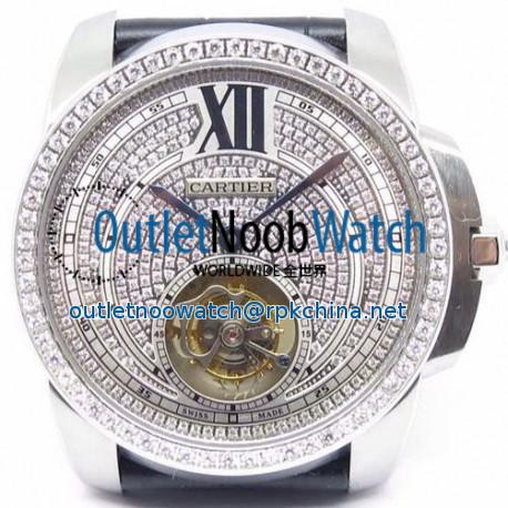 Replica Calibre de Cartier Tourbillon Stainless Steel & Diamonds Diamond Dial Swiss Tourbillon