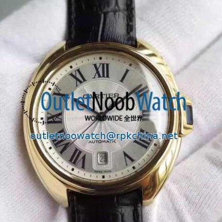 Replica Cle De Cartier 40MM Yellow Gold Silver Dial M9015