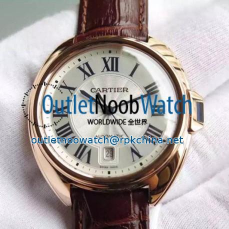 Replica Cle De Cartier 40 MM Rose Gold Silver Dial M9015