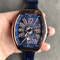 Replica Franck Muller Vanguard Yachting V45 CC DT AC BL OX Rose Gold Blue Dial Swiss 2824-2