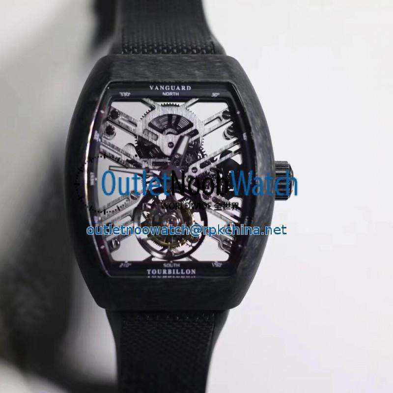 Replica Franck Muller Vanguard Skeleton V 45 S6 SQT CARBONE NR N Carbon Fiber Skeleton Dial Swiss Tourbillon