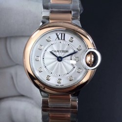 Replica Ballon Bleu De Cartier 28MM W3BB0005 V6 Stainless Steel & Rose Gold Silver Dial Swiss Ronda Quartz