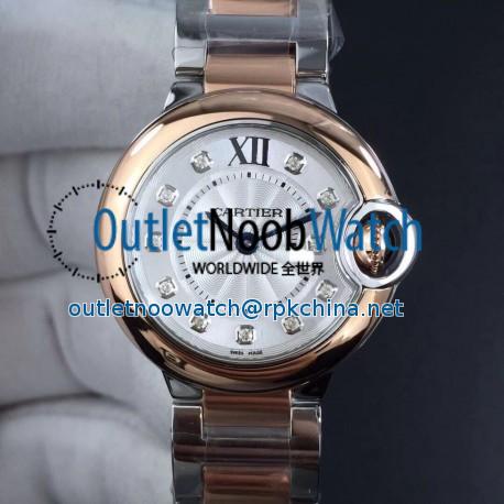 Replica Ballon Bleu De Cartier 28MM W3BB0005 V6 Stainless Steel & Rose Gold Silver Dial Swiss Ronda Quartz