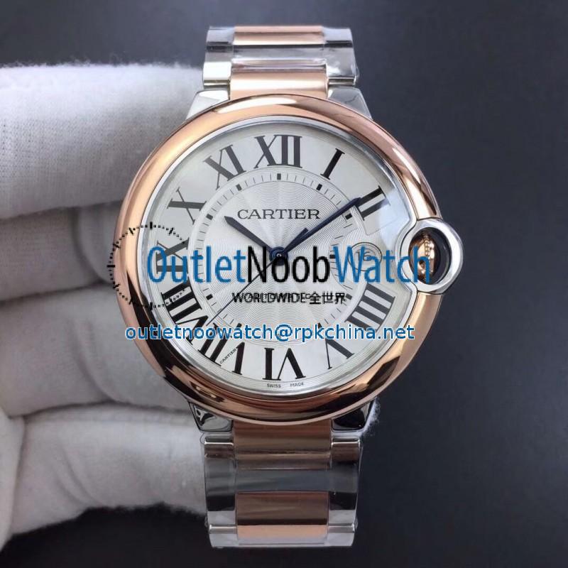 Replica Ballon Bleu De Cartier 42MM W2BB0004 V6 Stainless Steel & Rose Gold Silver Dial Swiss 2824-2